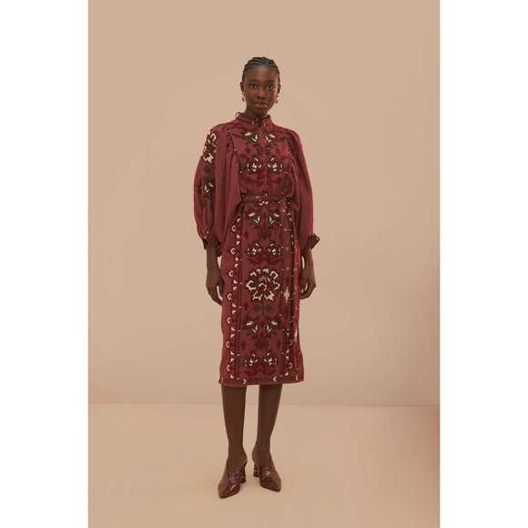 NWTFarm Rio Toucans Scarf Cross Stitch Embroidered Midi Dress